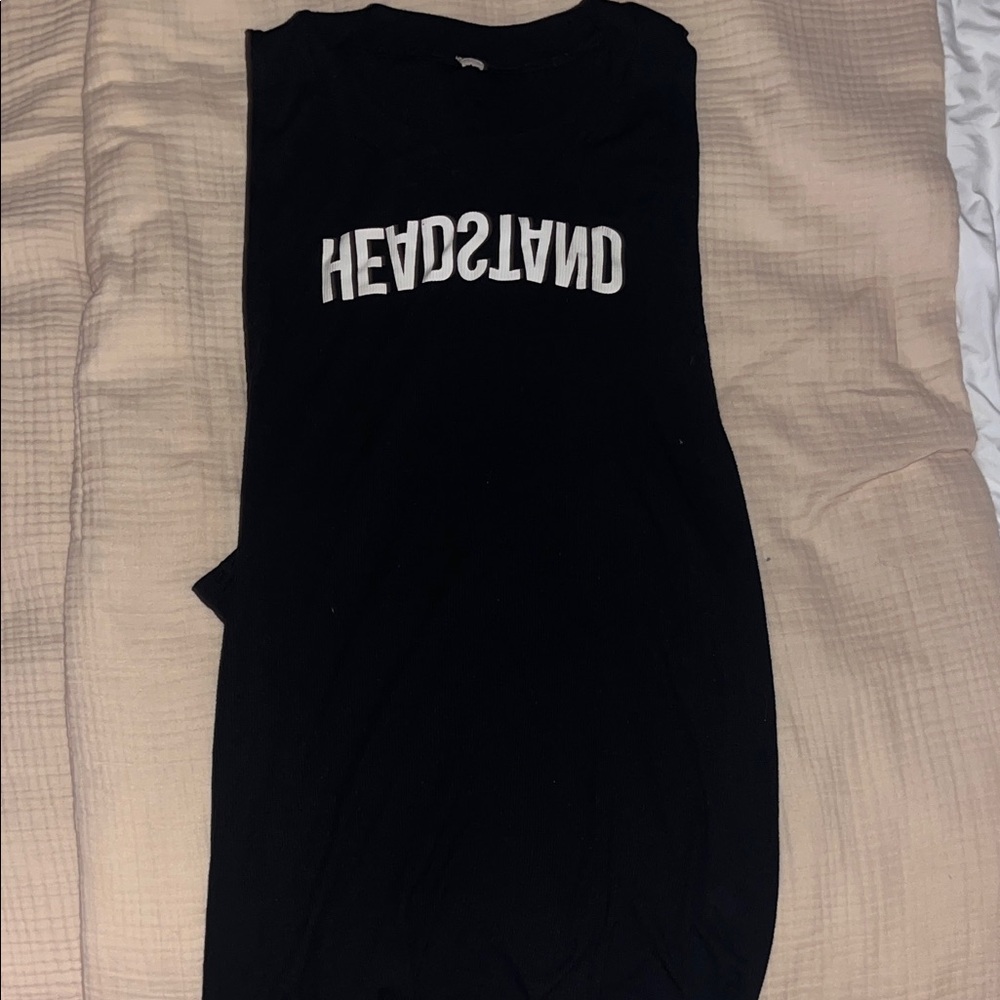 ALO Yoga Black Top with Subtle White Leather Logo